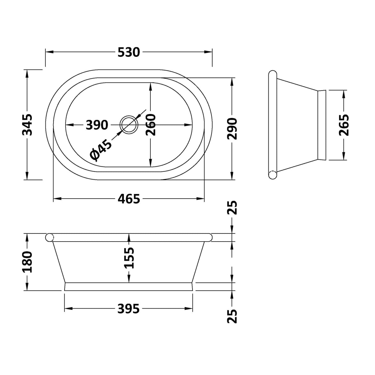 BC Designs Antique Copper Roll Top Basin L530 x W345mm Antique Copper BAC051 LD