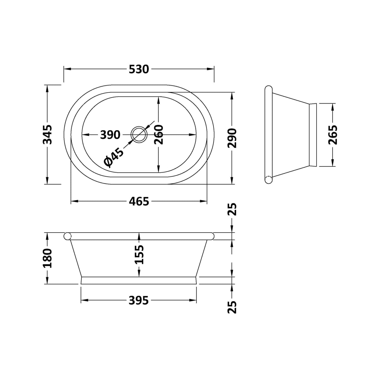 BC Designs Patinata Roll Top Basin L530 x W345mm Copper/Patinata BAC054 LD
