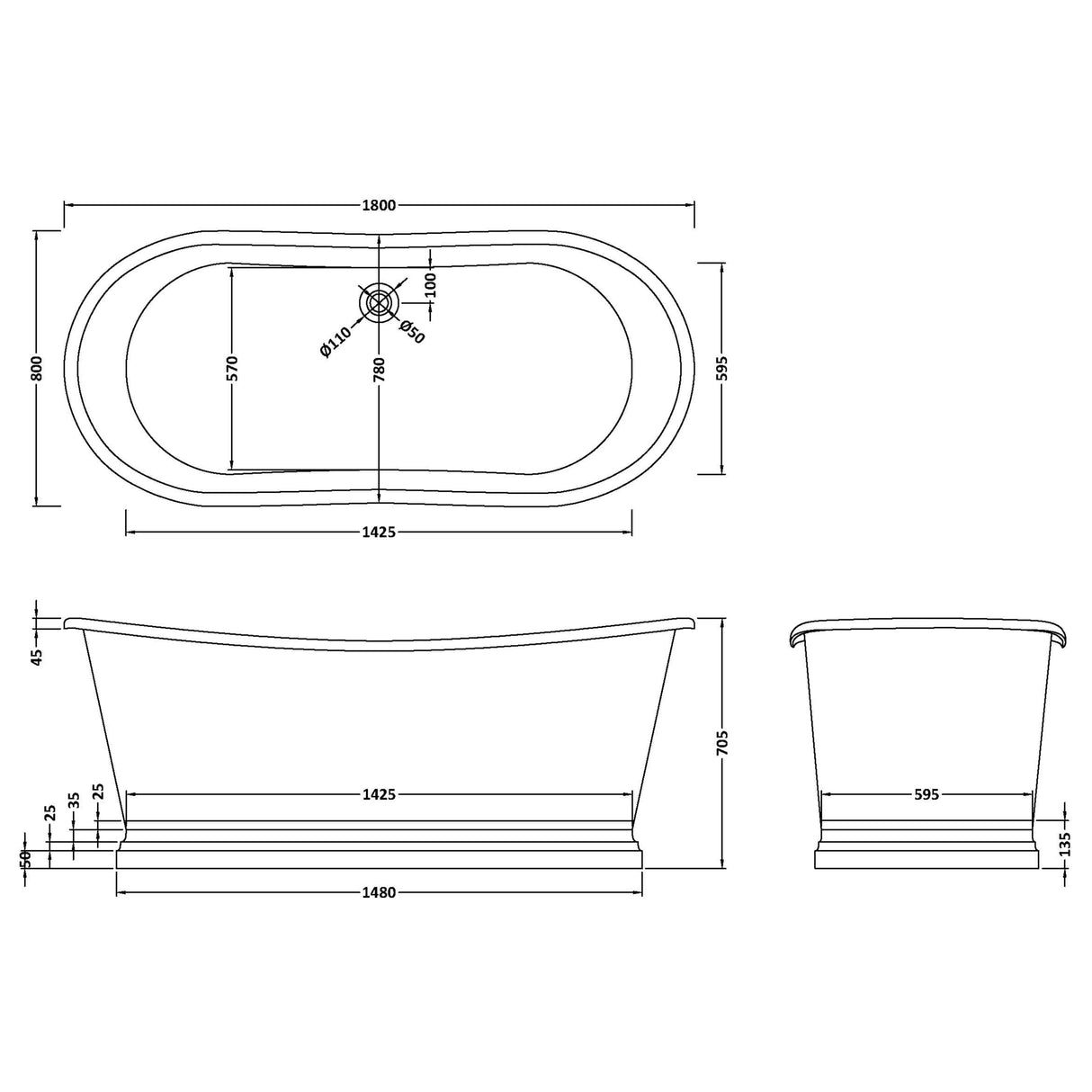 BC Designs Copper Acrylic Boat Bath L1800 x W800mm Copper/Acrylic BAC070 LD