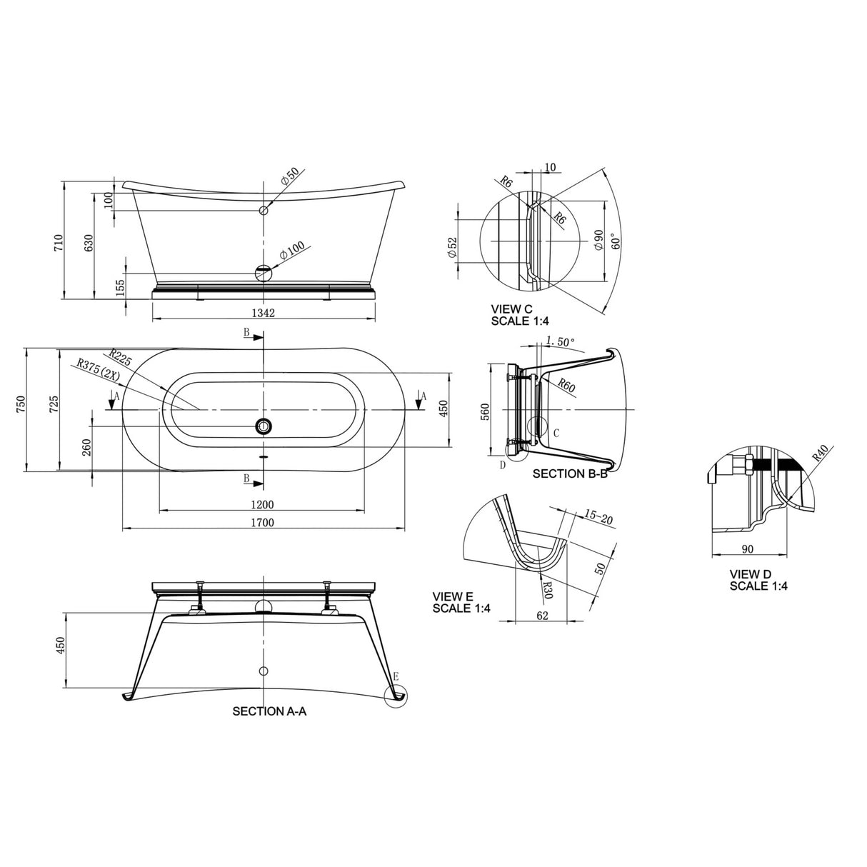 BC Designs The Boat Bath Acrylic Polished White BAS065 LD