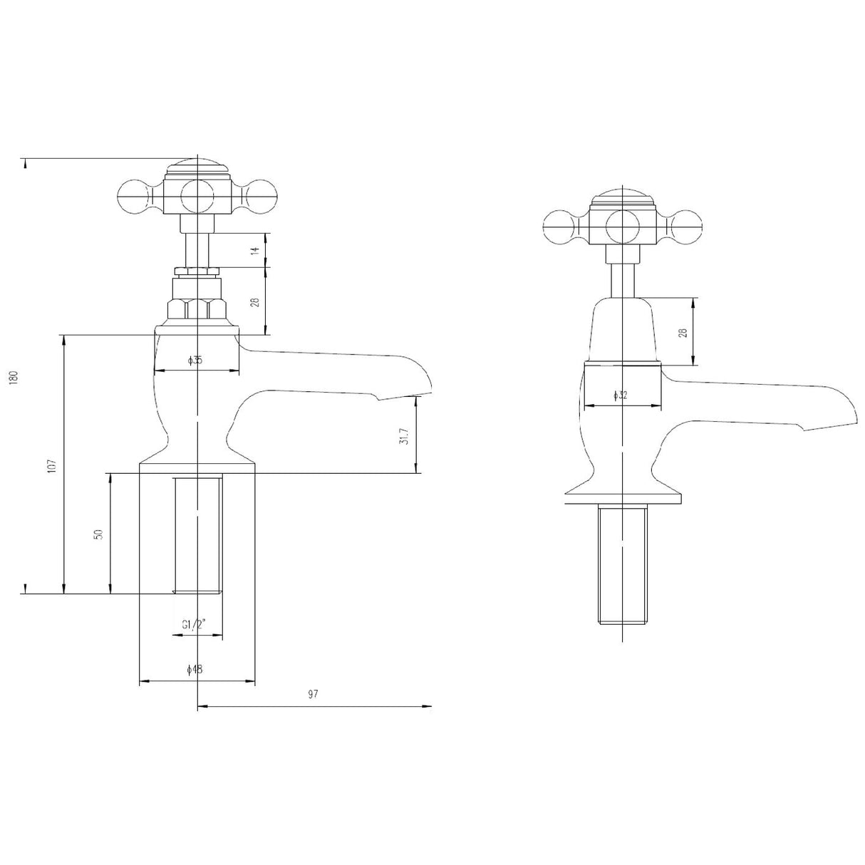 Hudson Reed Topaz Crosshead Basin Pillar Taps Chrome BC301HX LD