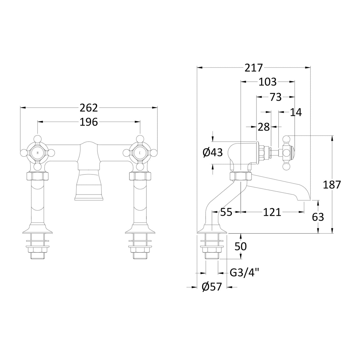 Hudson Reed Topaz Crosshead Bath Filler Tap BC303HX LD