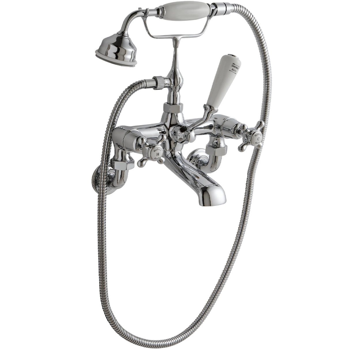 Hudson Reed Topaz Crosshead Wall Mounted Bath Shower Mixer Tap With Shower Kit BC304DXWM