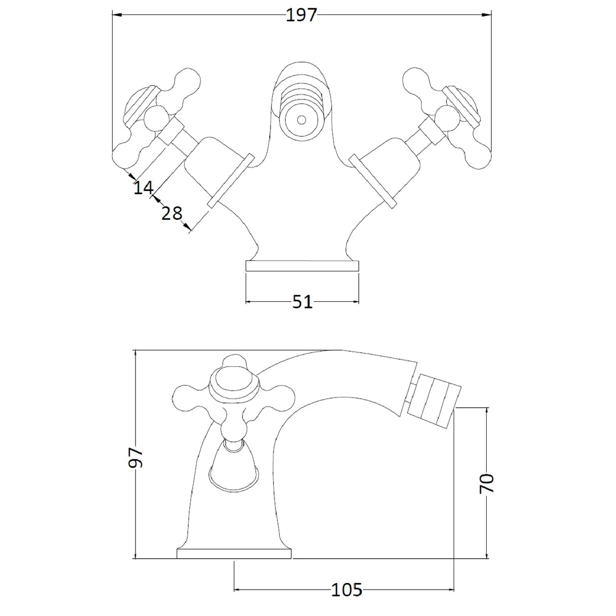 Hudson Reed Topaz Crosshead Bidet Mixer Tap & Waste Chrome BC306DX LD