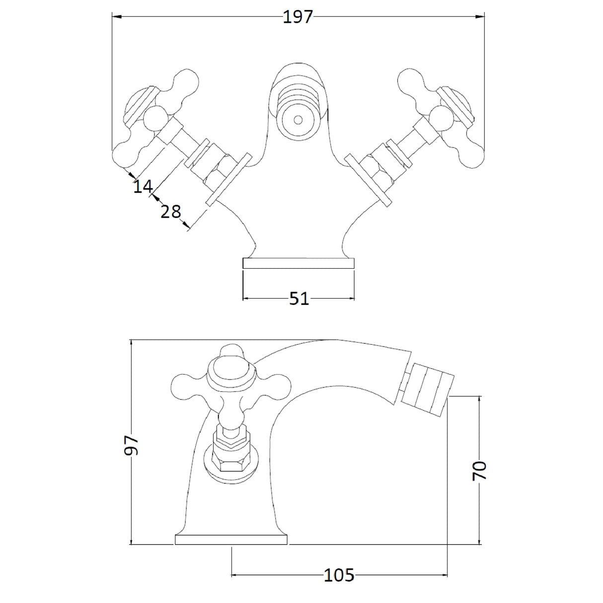 Hudson Reed Topaz Crosshead Bidet Mixer Tap & Waste Chrome BC306HX LD