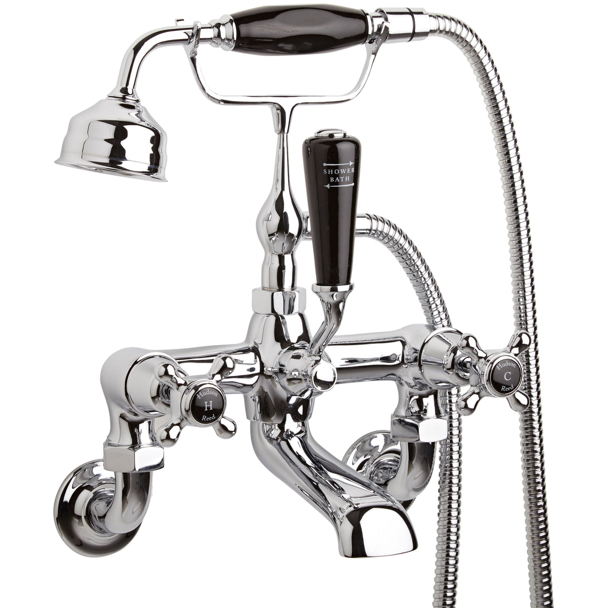Hudson Reed Topaz Crosshead Wall Mounted Bath Shower Mixer Tap With Shower Kit BC404DXWM