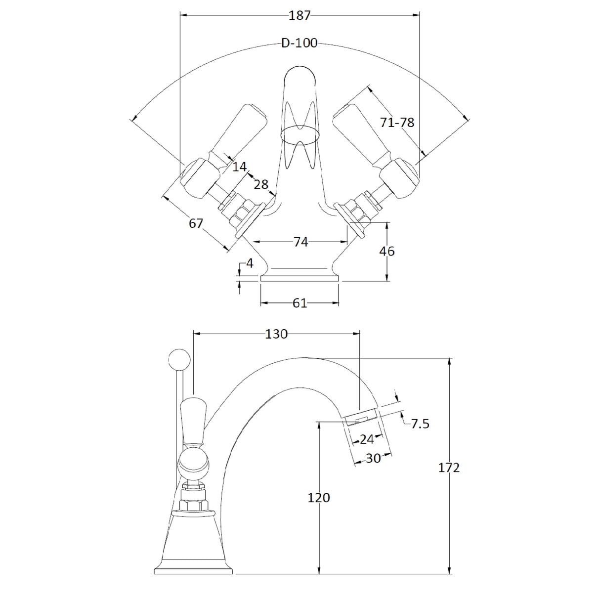 Hudson Reed Topaz Lever Basin Mixer Tap & Waste Chrome Chrome BC405HL LD