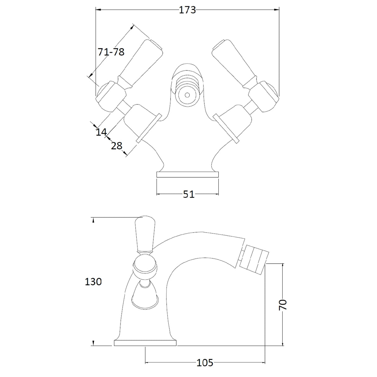 Hudson Reed Topaz Lever Bidet Mixer Tap & Waste Chrome BC406DL LD