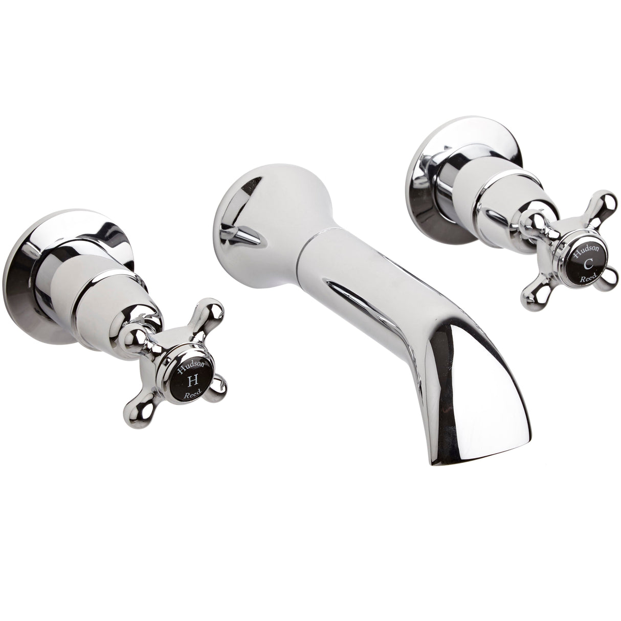 Hudson Reed Topaz Crosshead 3-Hole Wall Mounted Bath Filler Tap Chrome BC409DX