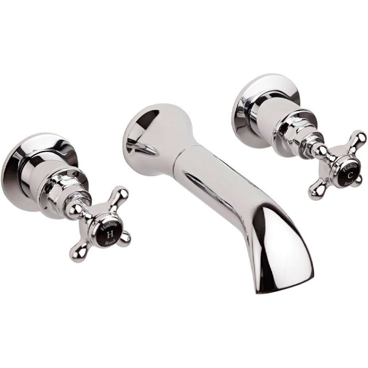 Hudson Reed Topaz Crosshead 3-Hole Wall Mounted Bath Filler Tap Chrome BC409HX