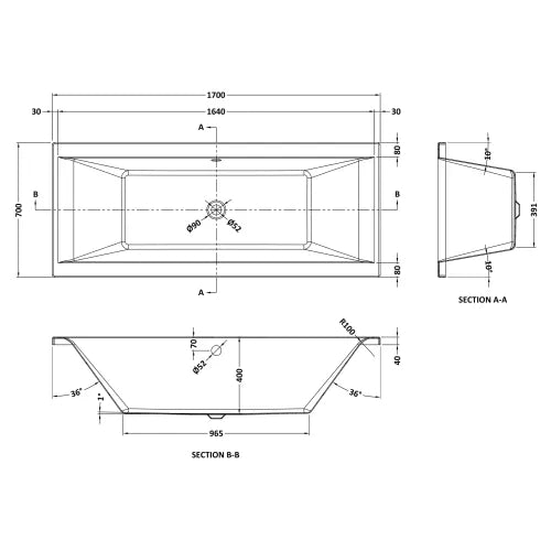 Nuie Asselby Square Double Ended Eternalite Acrylic Bath White BDE006 LD