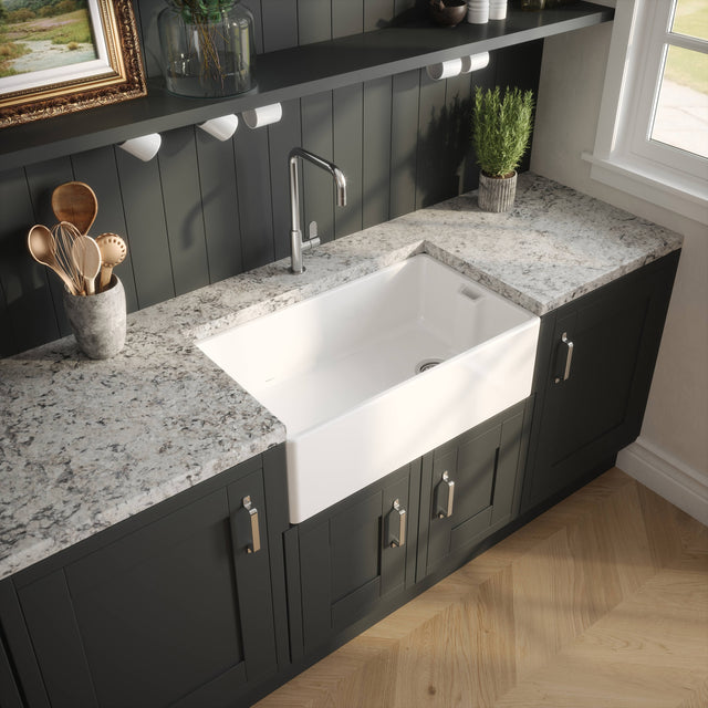 Nuie Belfast Ceramic 1.0 Bowl Kitchen Sink 795 x 460 x 245mm Without Waste -  White BE10032 LS1