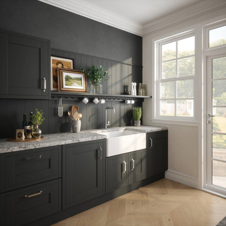 Nuie Belfast Ceramic 1.0 Bowl Kitchen Sink 795 x 460 x 245mm Without Waste -  White BE10032 LS3