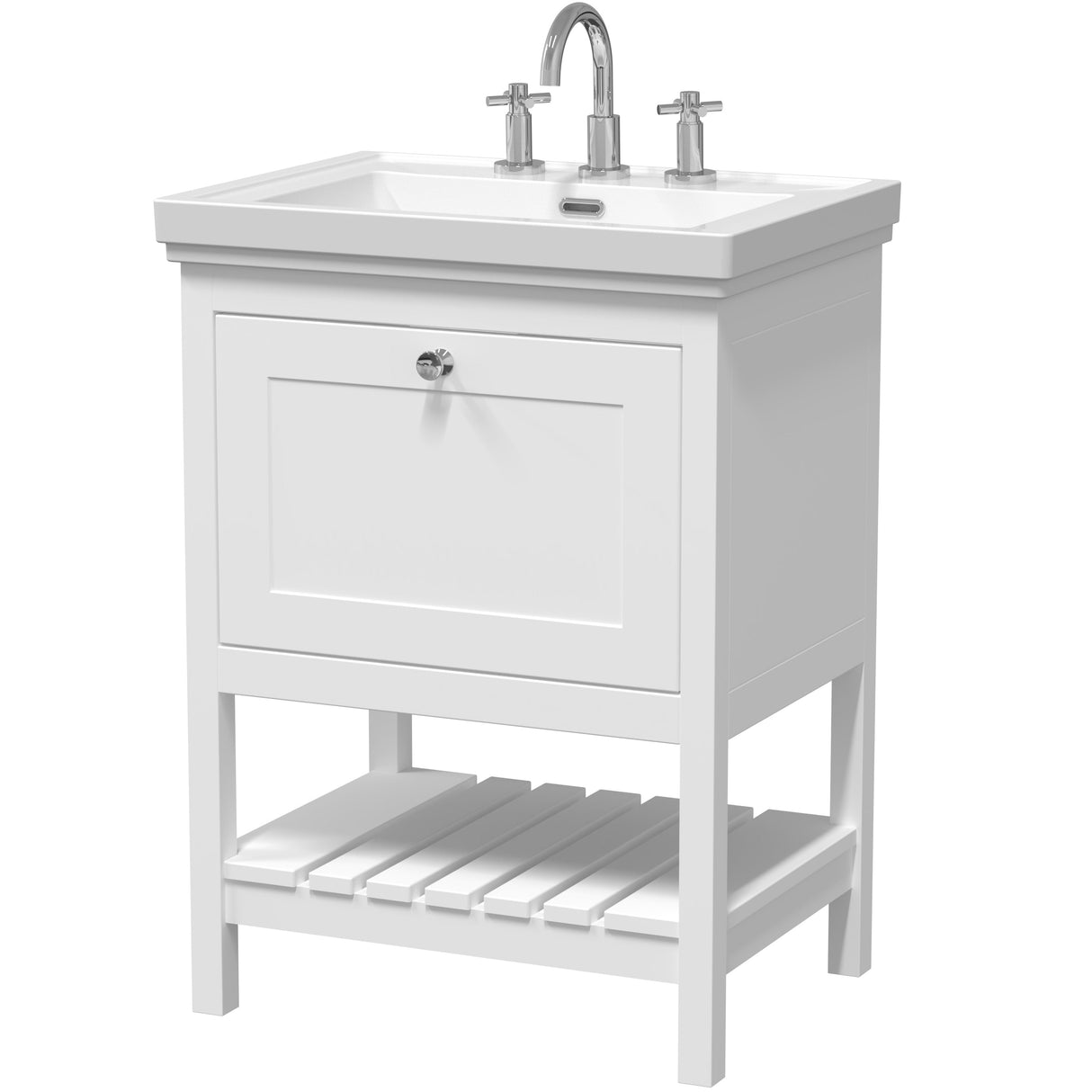 Old London Bexley 600mm Freestanding Vanity Unit & Basin, 1 Drawer Pure White BEX125B