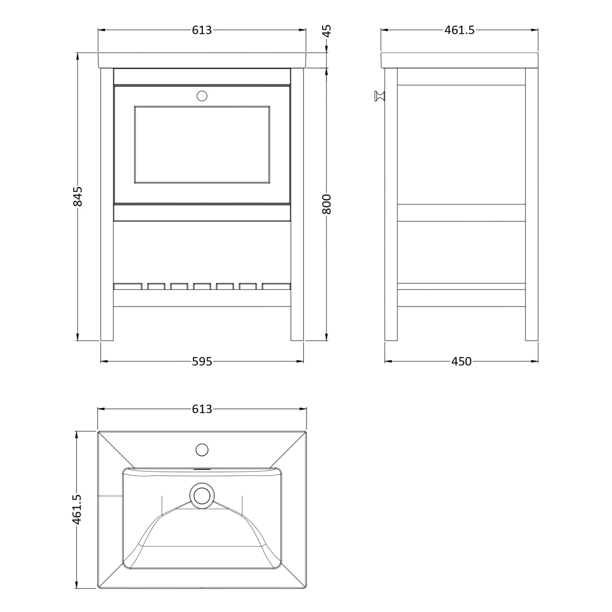 Old London Bexley 600mm Freestanding Vanity Unit & Basin, 1 Drawer Pure White BEX125L LD