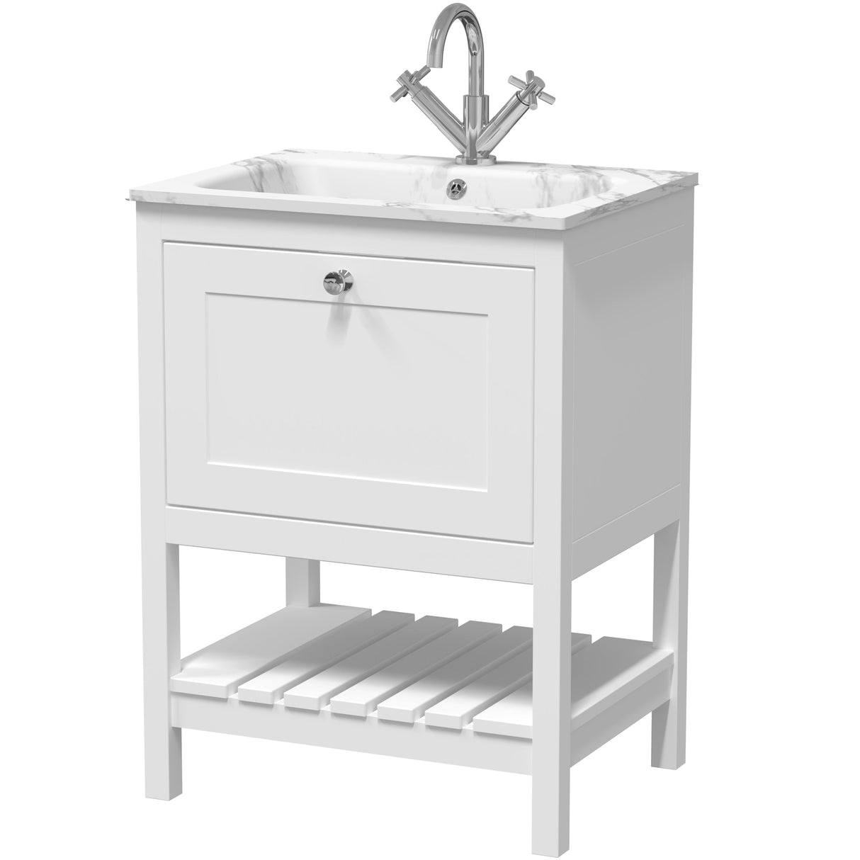 Old London Bexley 600mm Freestanding Vanity Unit & Basin, 1 Drawer Pure White BEX125Q