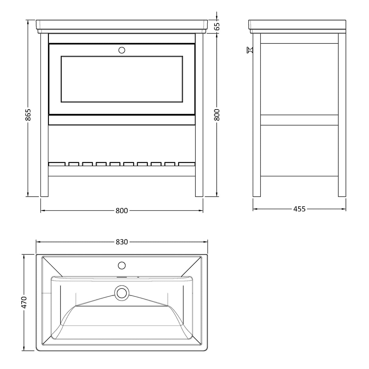 Old London Bexley 800mm Freestanding Vanity Unit & Basin, 1 Drawer Pure White BEX127A LD