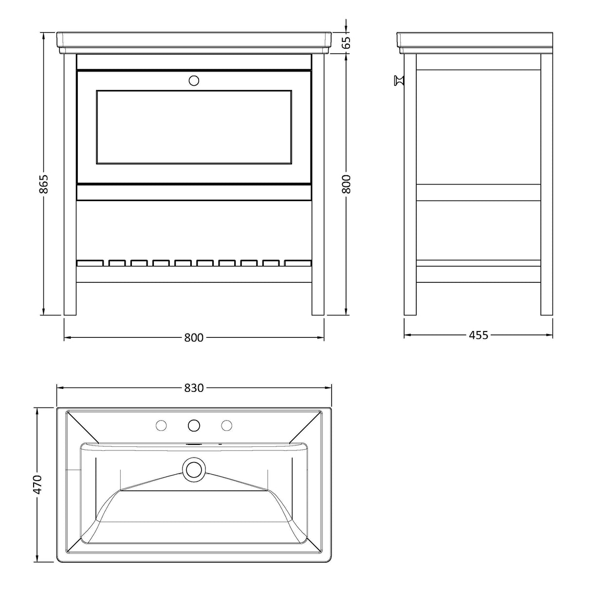 Old London Bexley 800mm Freestanding Vanity Unit & Basin, 1 Drawer Pure White BEX127B LD