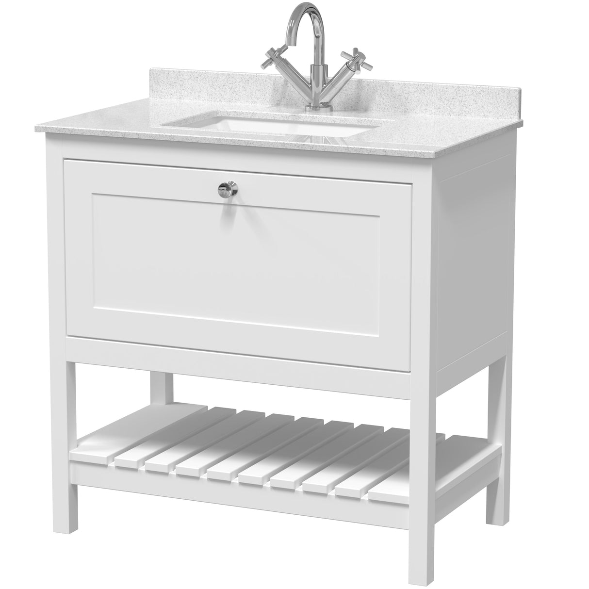 Old London Bexley 800mm Freestanding Vanity Unit & Basin, 1 Drawer Pure White BEX127WS1