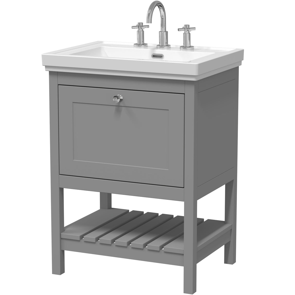 Old London Bexley 600mm Freestanding Vanity Unit & Basin, 1 Drawer Cool Grey BEX225B