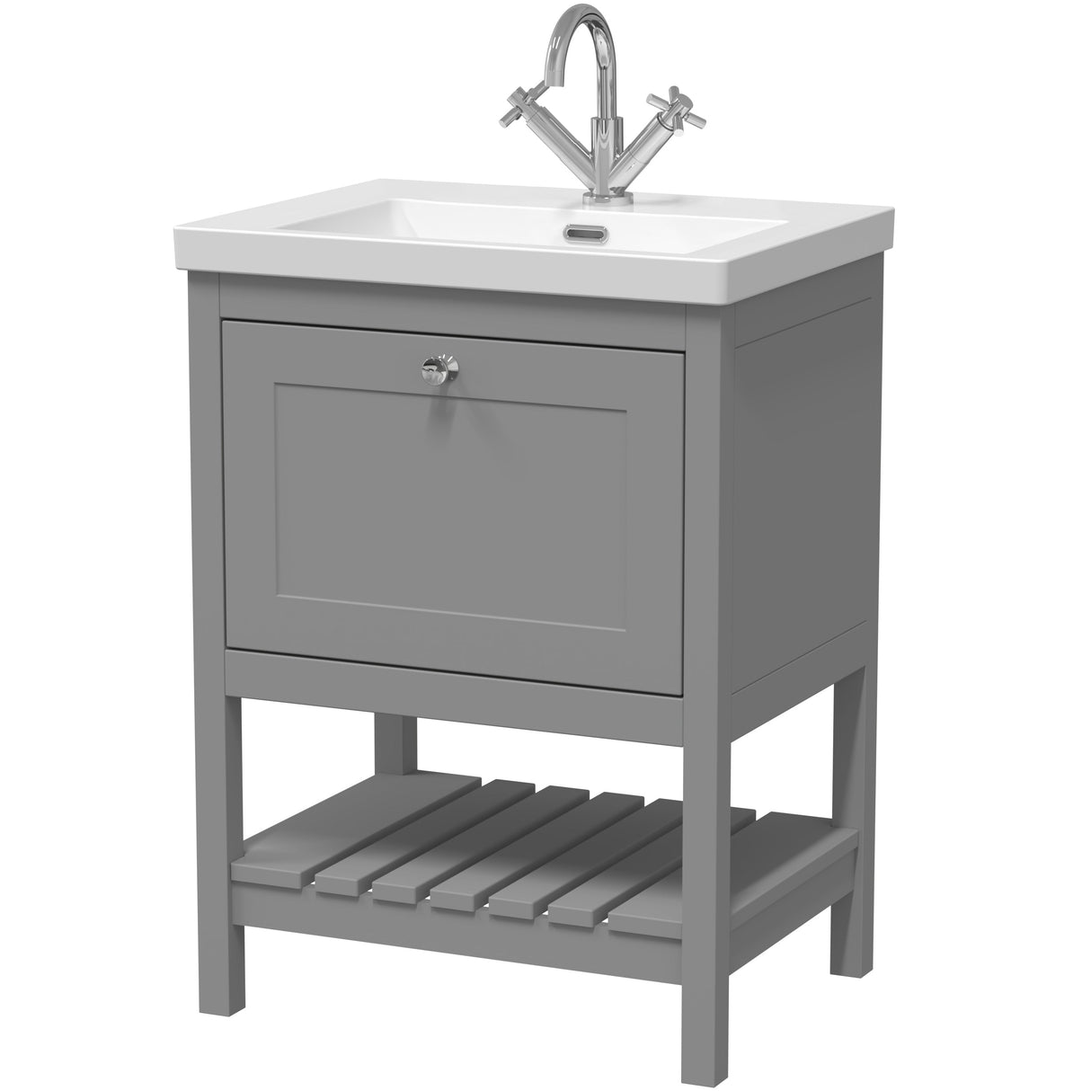 Old London Bexley 600mm Freestanding Vanity Unit & Basin, 1 Drawer Cool Grey BEX225L