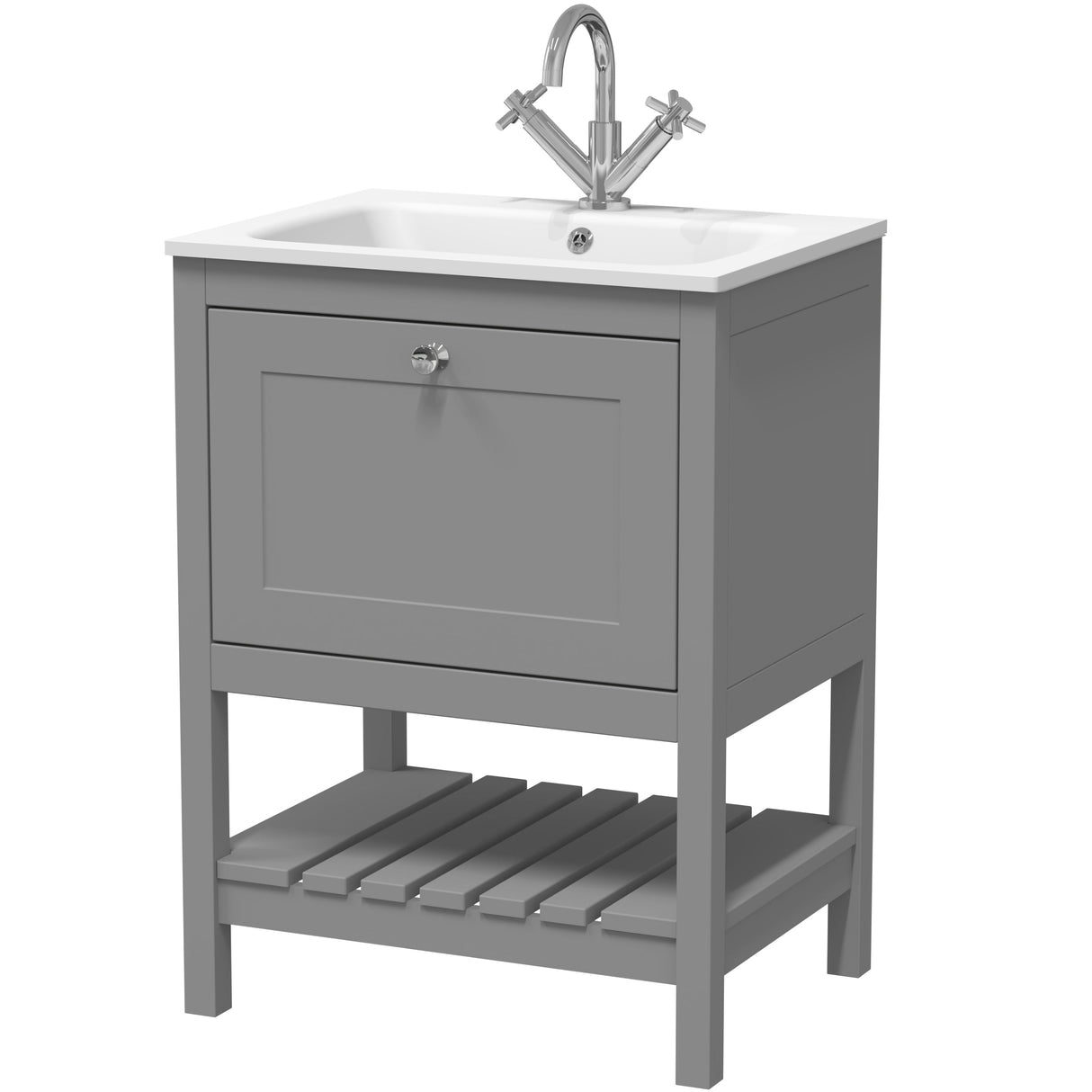 Old London Bexley 600mm Freestanding Vanity Unit & Basin, 1 Drawer Cool Grey BEX225P