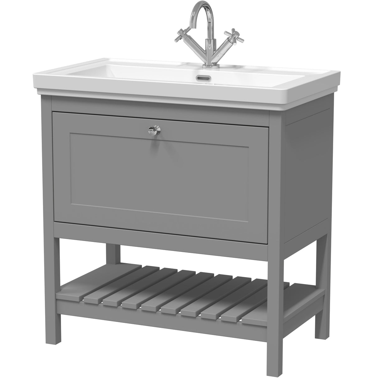 Old London Bexley 800mm Freestanding Vanity Unit & Basin, 1 Drawer Cool Grey BEX227A