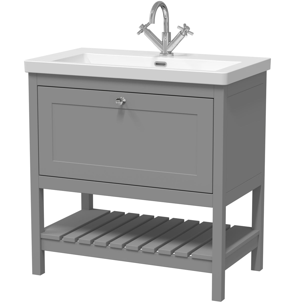 Old London Bexley 800mm Freestanding Vanity Unit & Basin, 1 Drawer Cool Grey BEX227L