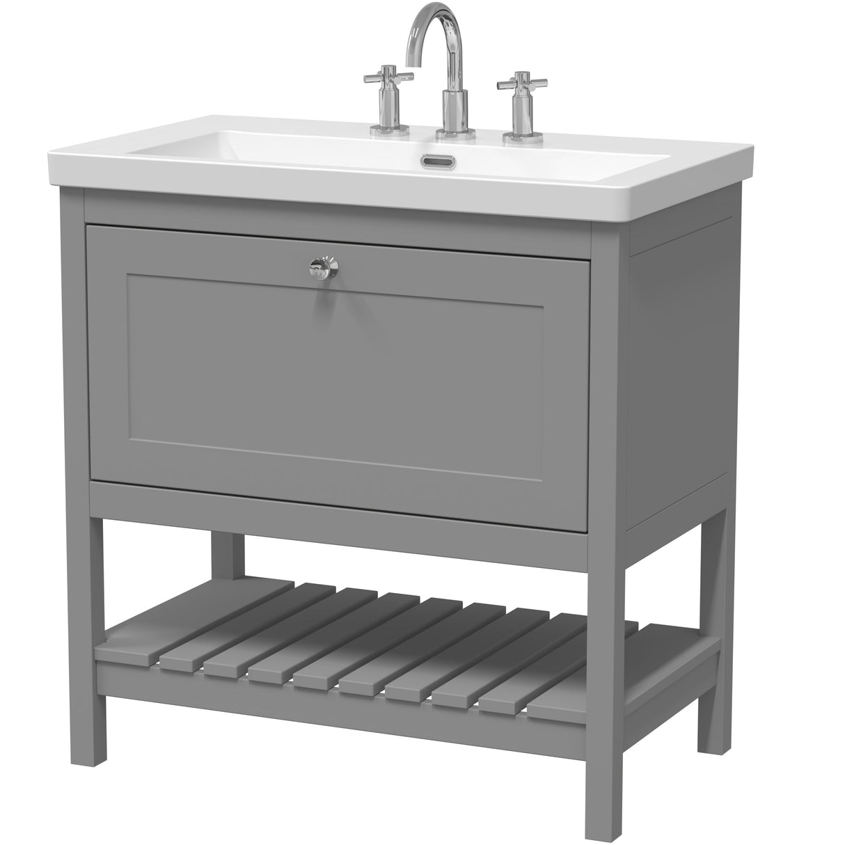 Old London Bexley 800mm Freestanding Vanity Unit & Basin, 1 Drawer Cool Grey BEX227M