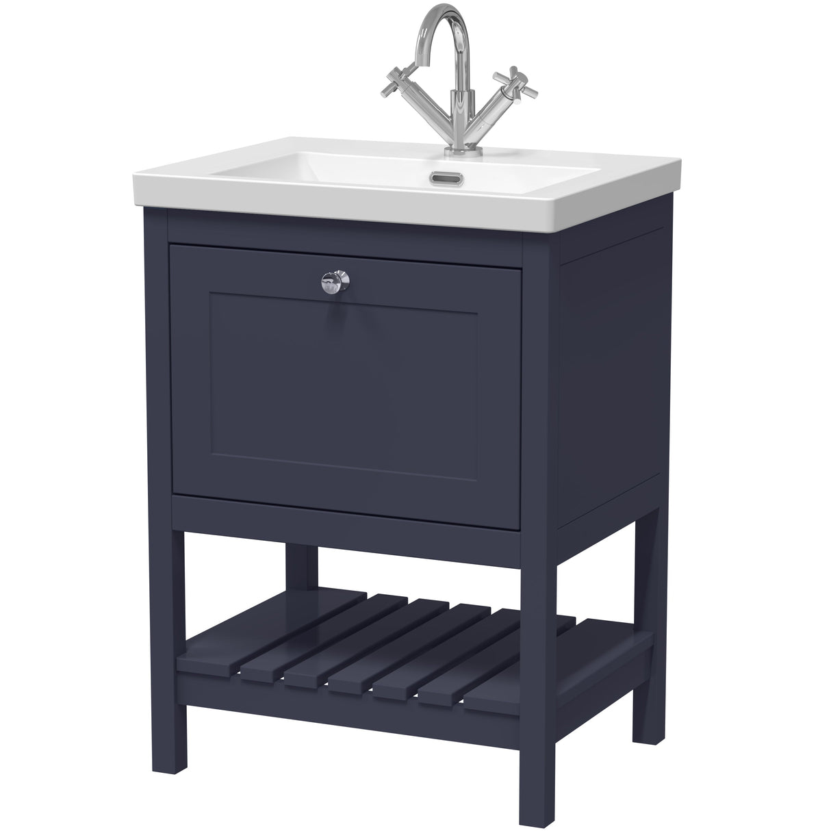 Old London Bexley 600mm Freestanding Vanity Unit & Basin, 1 Drawer Indigo Blue BEX325L
