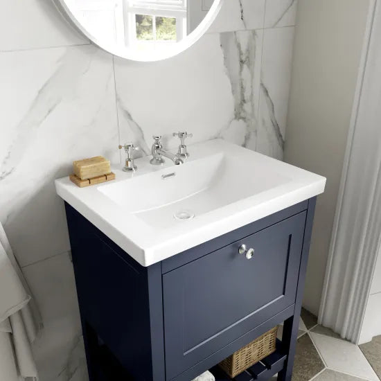 Old London Bexley 600mm Freestanding Vanity Unit & Basin, 1 Drawer Indigo Blue BEX325M LS1