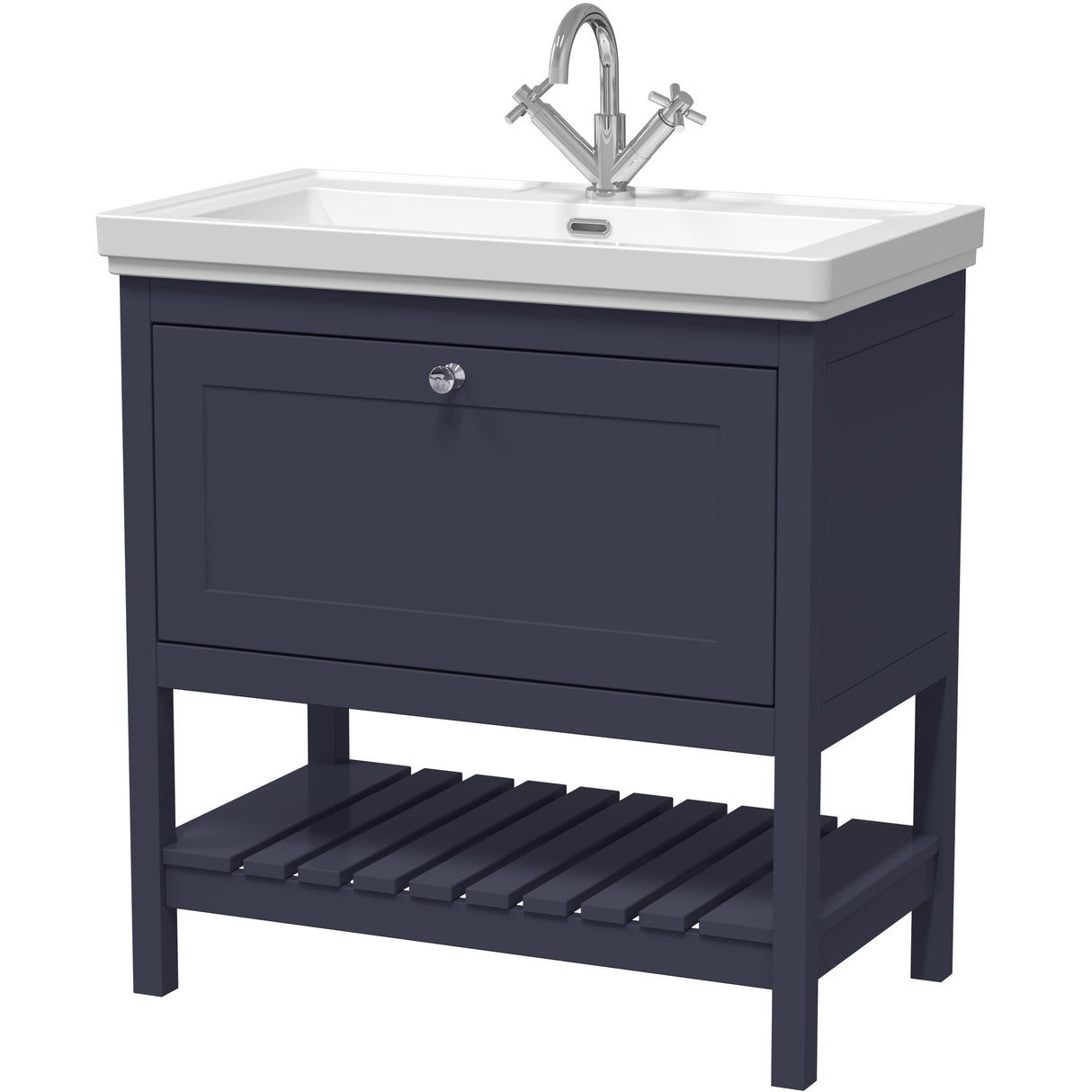 Old London Bexley 800mm Freestanding Vanity Unit & Basin, 1 Drawer Indigo Blue BEX327A