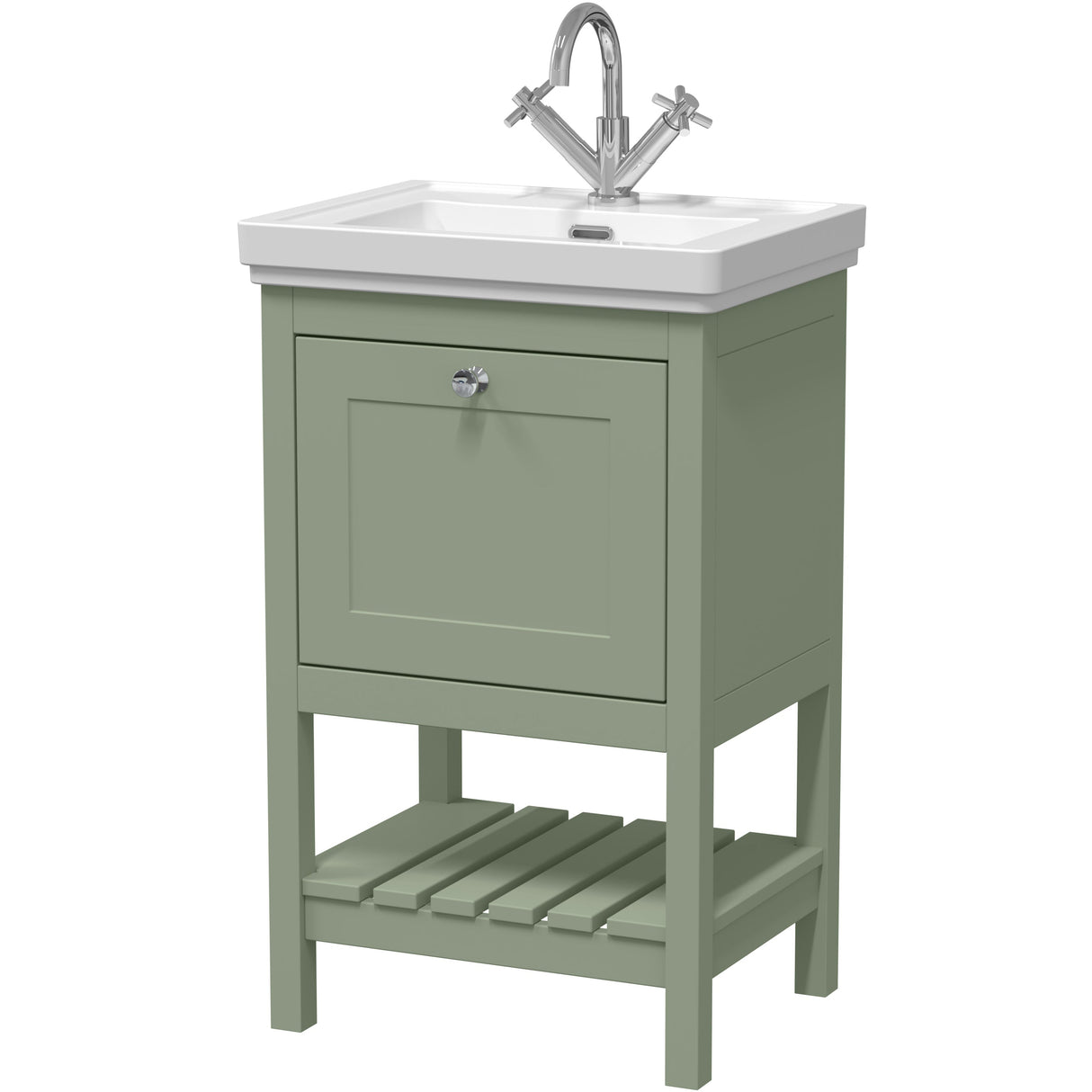 Old London Bexley 500mm Freestanding Vanity Unit & Basin, 1 Drawer Fern Green BEX823A