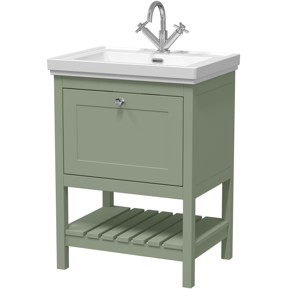 Old London Bexley 600mm Freestanding Vanity Unit & Basin, 1 Drawer Fern Green BEX825A