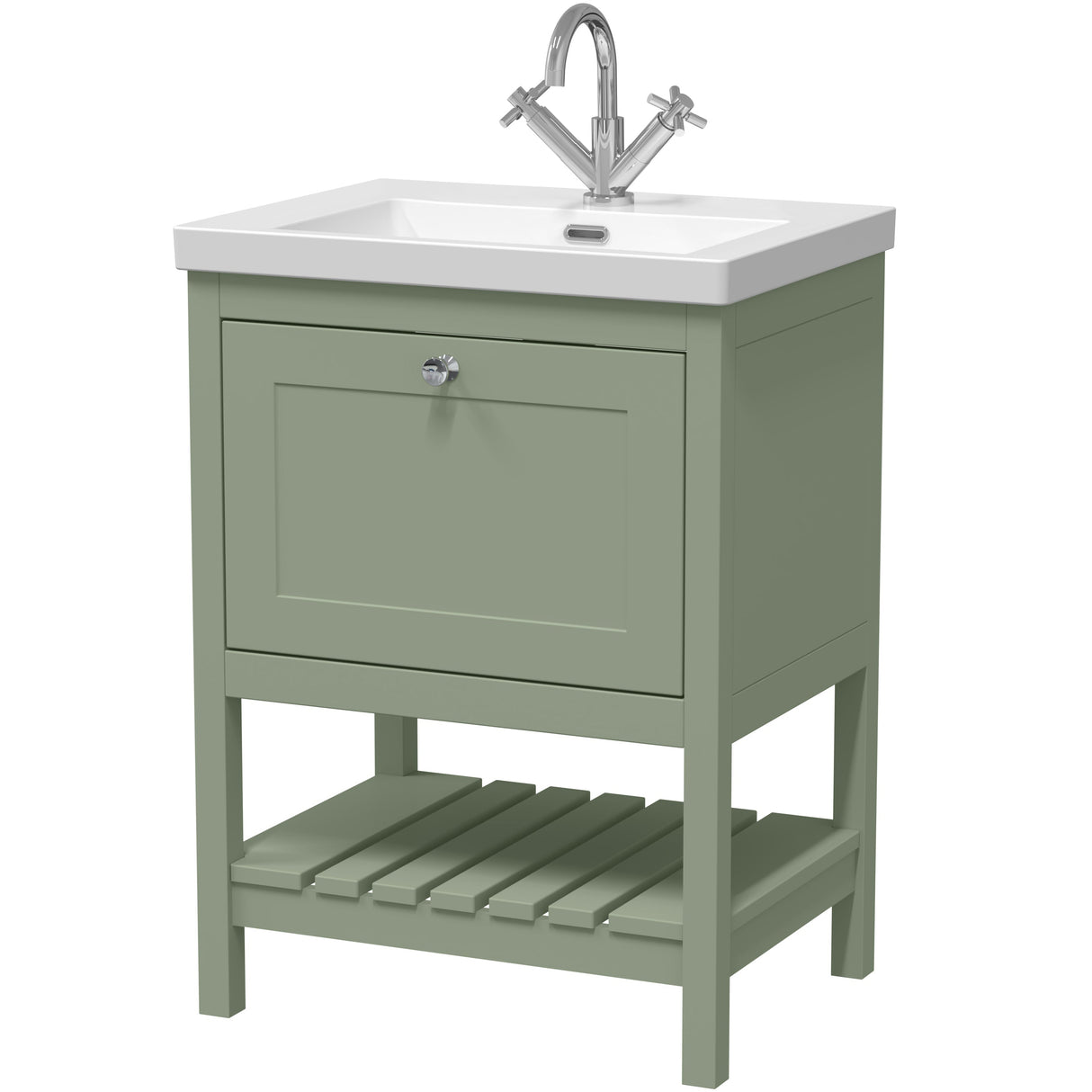 Old London Bexley 600mm Freestanding Vanity Unit & Basin, 1 Drawer Fern Green BEX825L