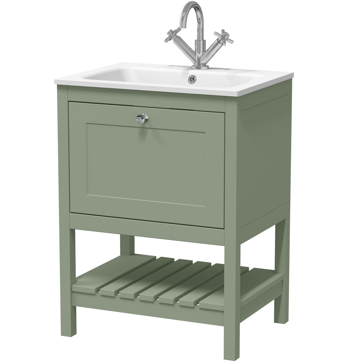 Old London Bexley 600mm Freestanding Vanity Unit & Basin, 1 Drawer Fern Green BEX825P