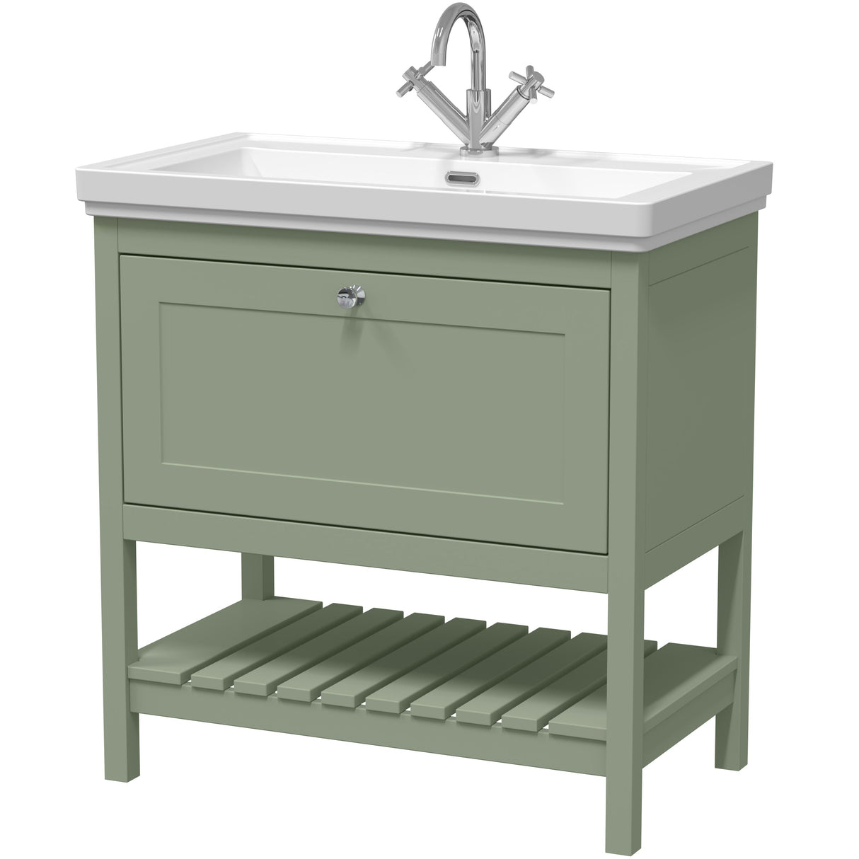 Old London Bexley 800mm Freestanding Vanity Unit & Basin, 1 Drawer Fern Green BEX827A