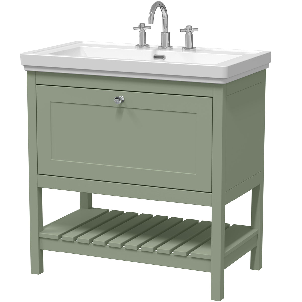 Old London Bexley 800mm Freestanding Vanity Unit & Basin, 1 Drawer Fern Green BEX827B