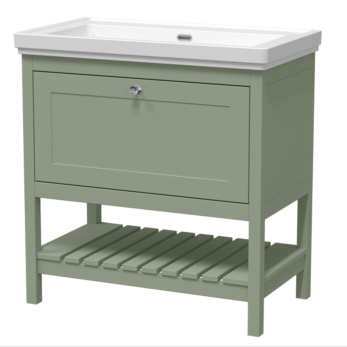 Old London Bexley 800mm Freestanding Vanity Unit & Basin, 1 Drawer Fern Green BEX827H