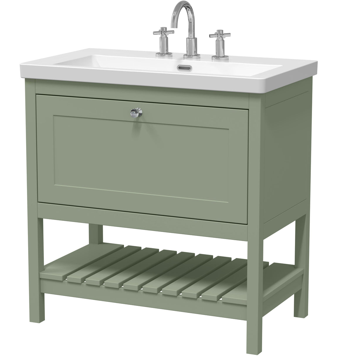 Old London Bexley 800mm Freestanding Vanity Unit & Basin, 1 Drawer Fern Green BEX827M