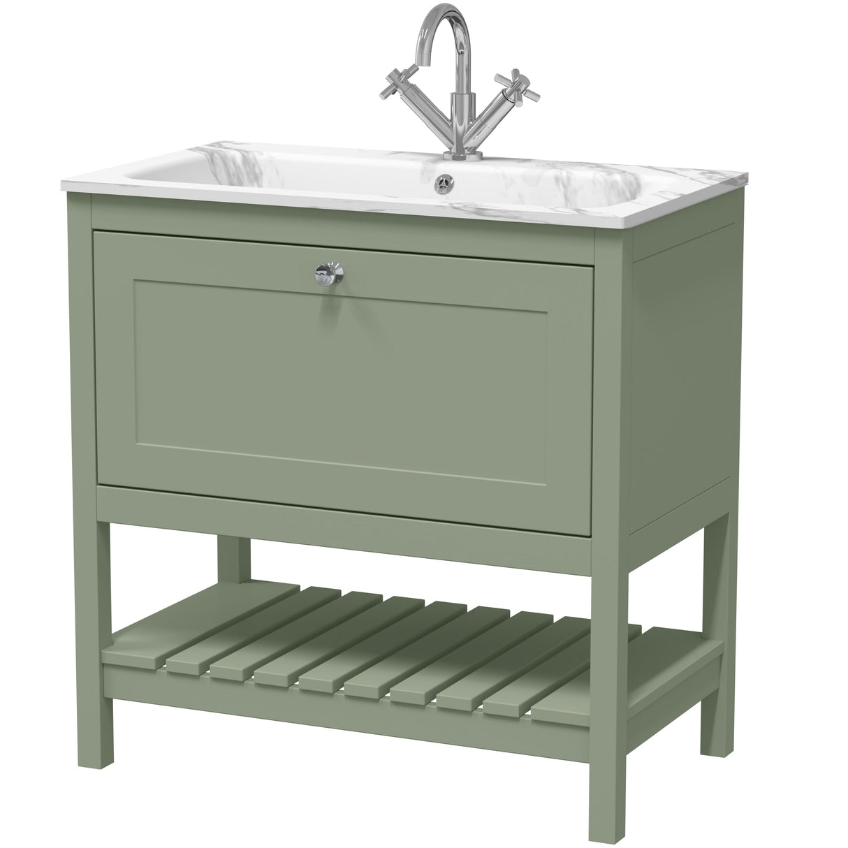 Old London Bexley 800mm Freestanding Vanity Unit & Basin, 1 Drawer Fern Green BEX827Q
