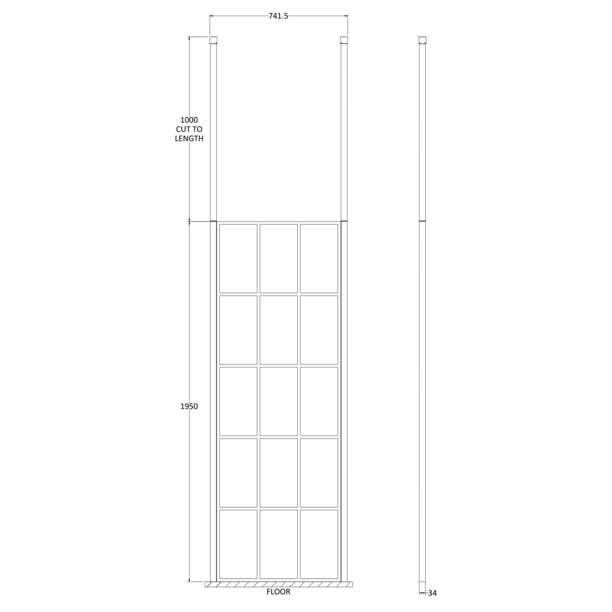 Hudson Reed 8mm Framed Wetroom Screen - Freestanding With Posts - Matt Black BFCP070 LD