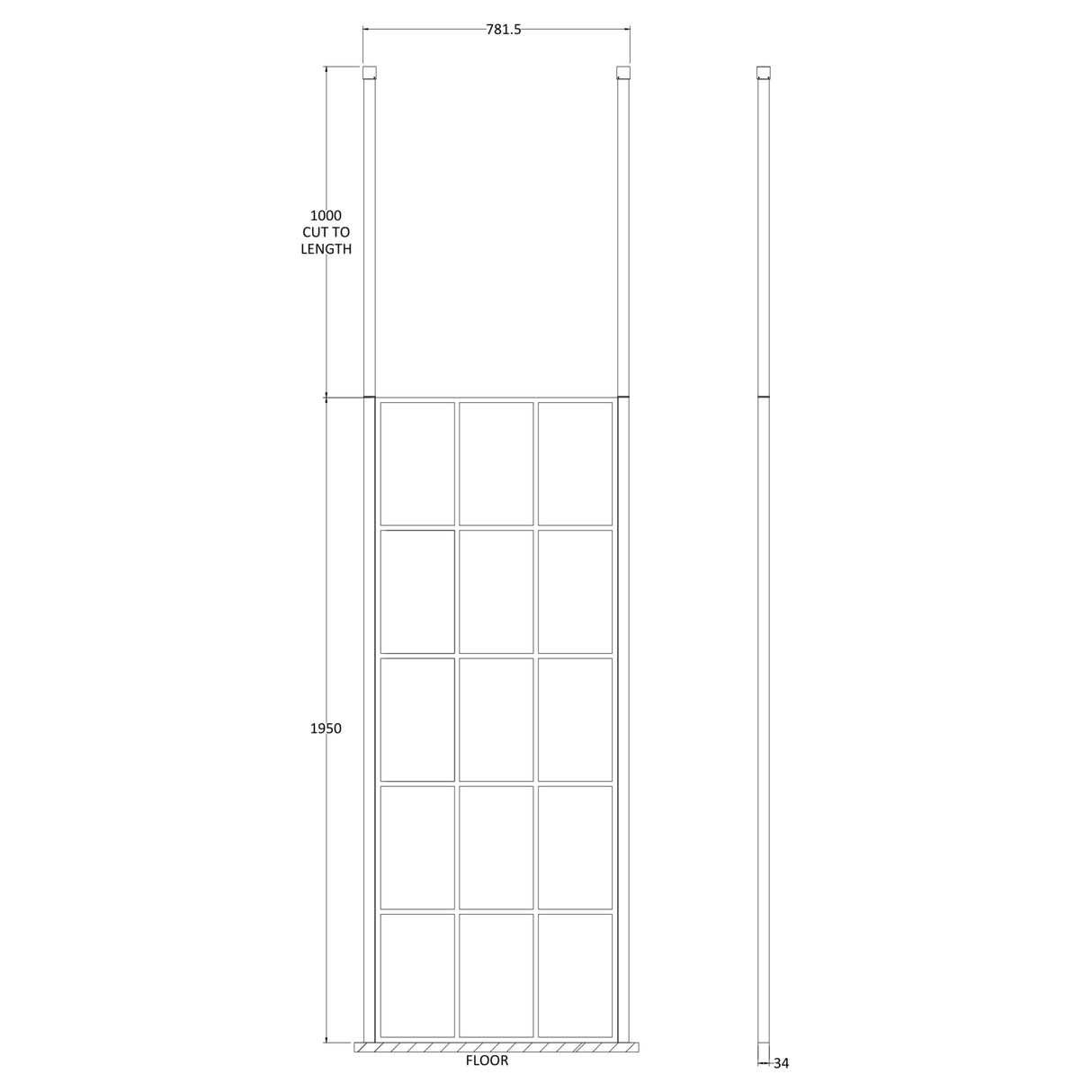Hudson Reed 8mm Framed Wetroom Screen - Freestanding With Posts - Matt Black BFCP076 LD