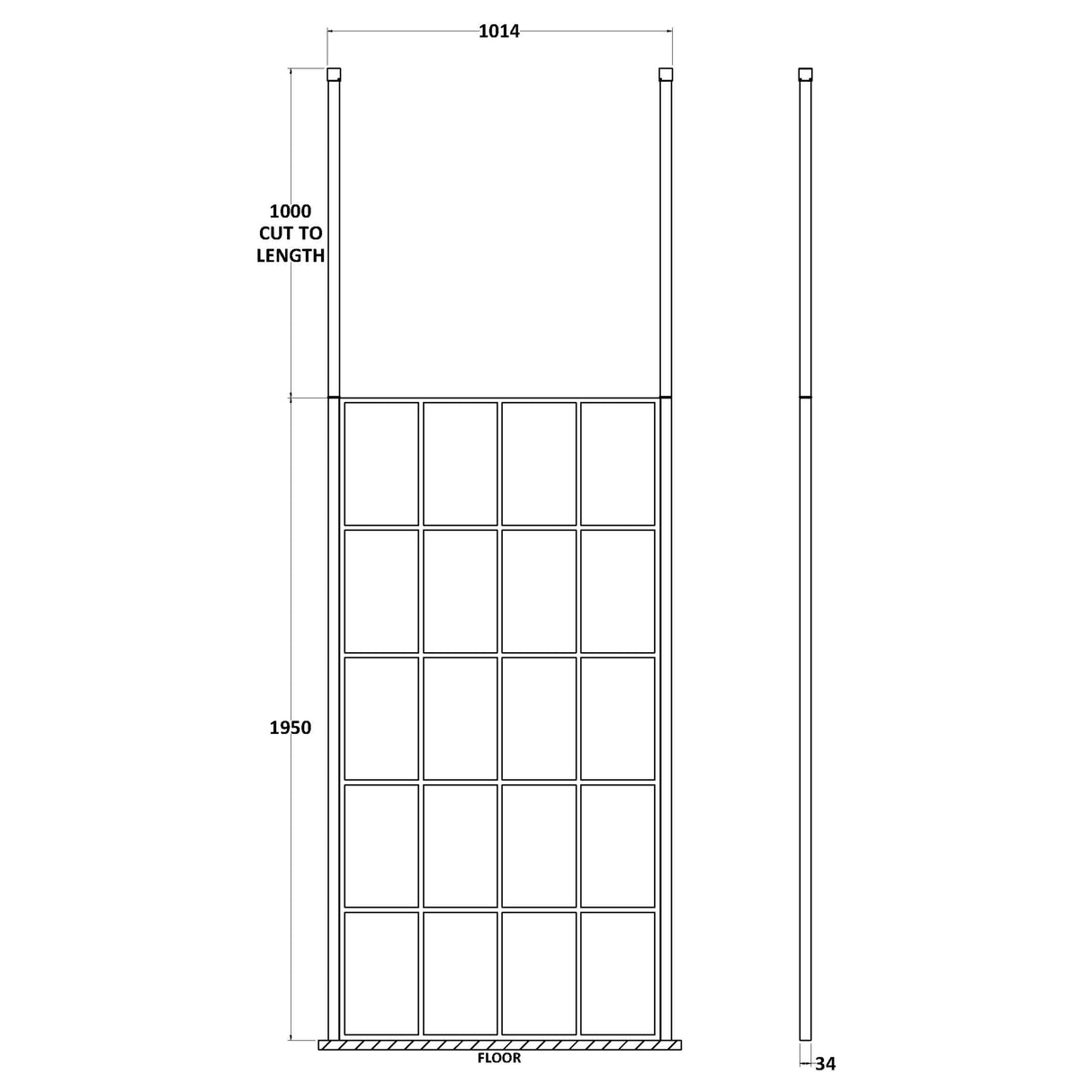 Hudson Reed 8mm Framed Wetroom Screen - Freestanding With Posts - Matt Black BFCP10 LD