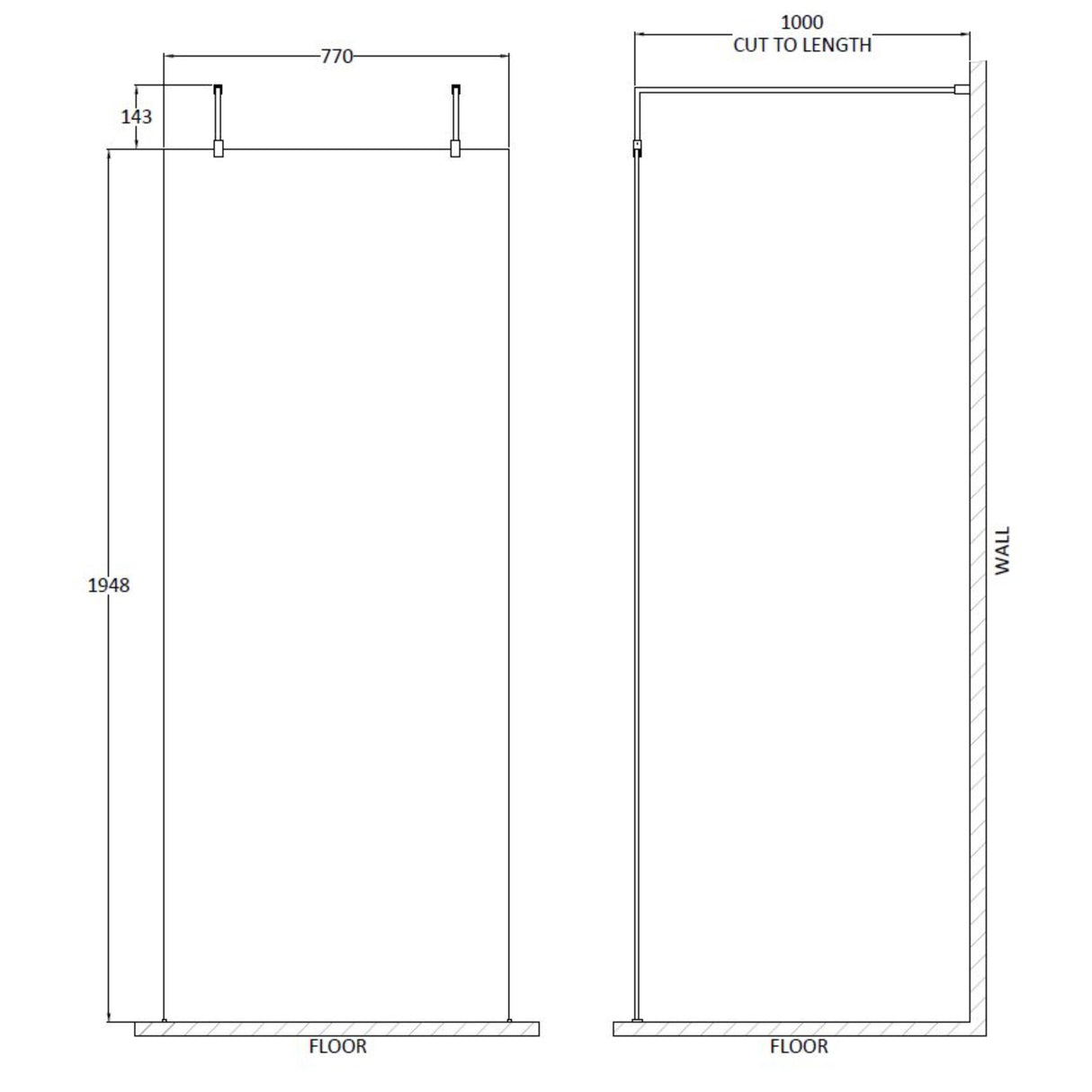 Hudson Reed 8mm Freestanding Wetroom Screen With Arms Matt Black BGPAF080 LD