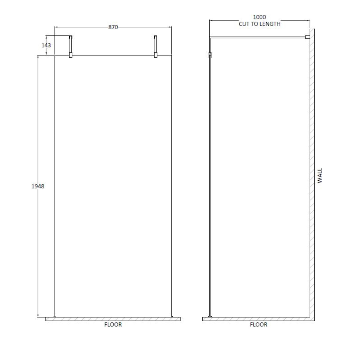 Hudson Reed 8mm Freestanding Wetroom Screen With Arms Matt Black BGPAF090 LD