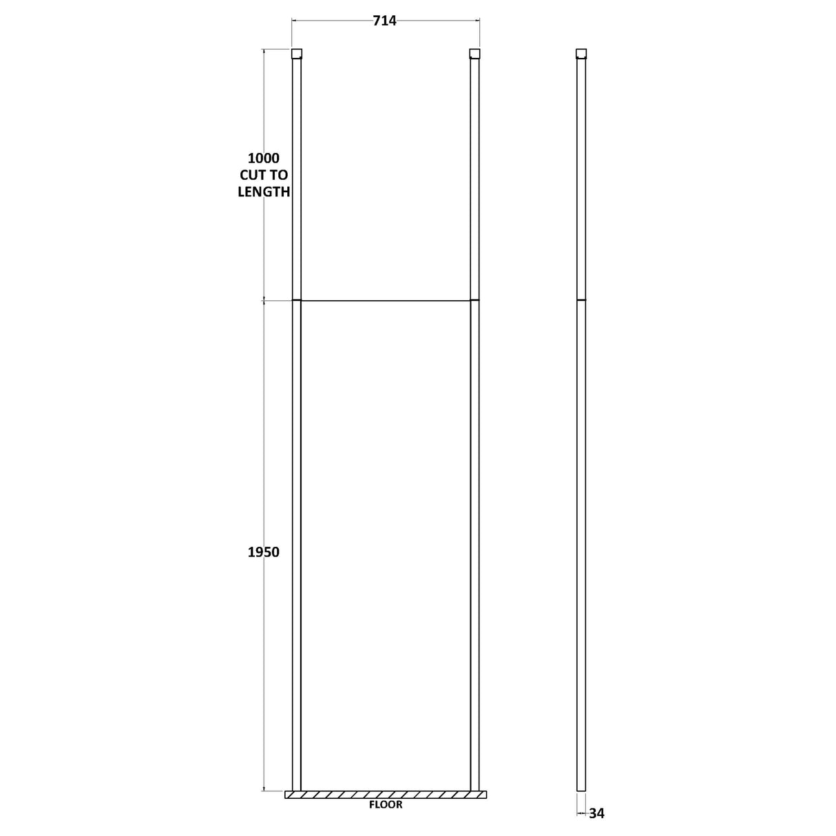 Hudson Reed 8mm Freestanding Wetroom Screen With Ceiling Posts Matt Black BGPCP070 LD