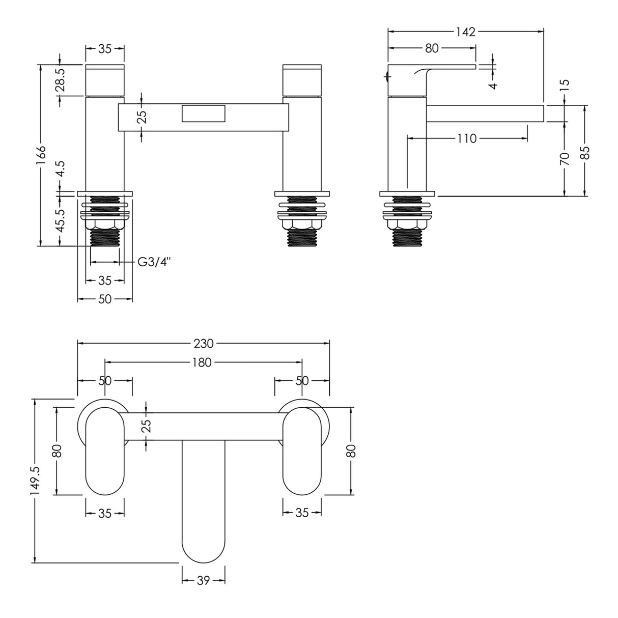 Nuie Binsey Bath Filler Tap Chrome BIN303 LD