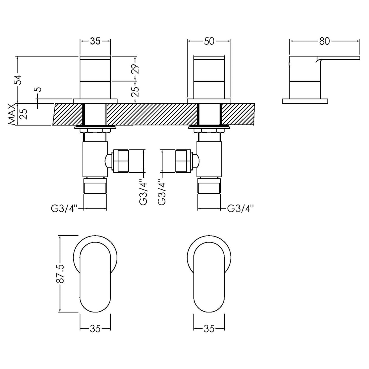 Nuie Binsey Side Valves 3/4" Chrome BIN308 LD