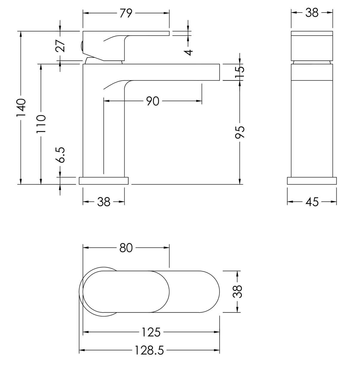 Nuie Binsey Mini Mono Basin Mixer Tap with Waste Chrome BIN315 LD